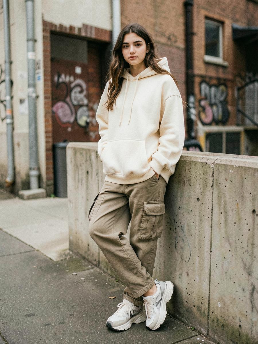 Street Style — MARVAB hoodie styled with sneakers + cargo pants