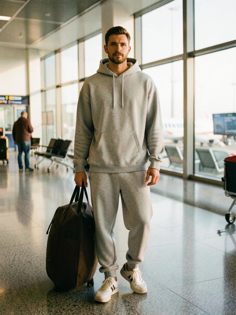 Travel Day — MARVAB hoodie styled with sneakers + sweatpants